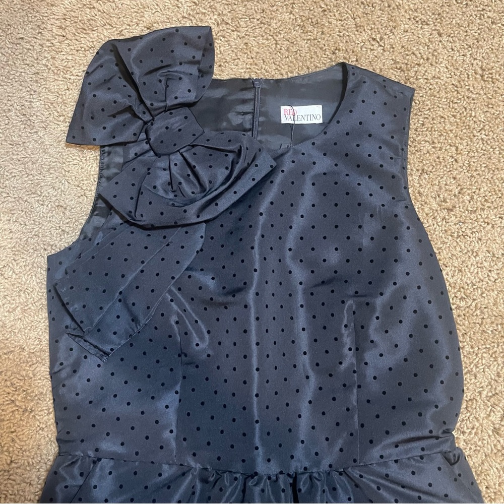 Red Valentino Deep Midnight Blue Polka Dot Pattern Dress with bow accents - Picture 8 of 11